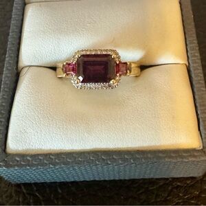 Park Avenue Collection(R) Rhodolite Garnet and White Diamond 14K Yellow Gold. 7.